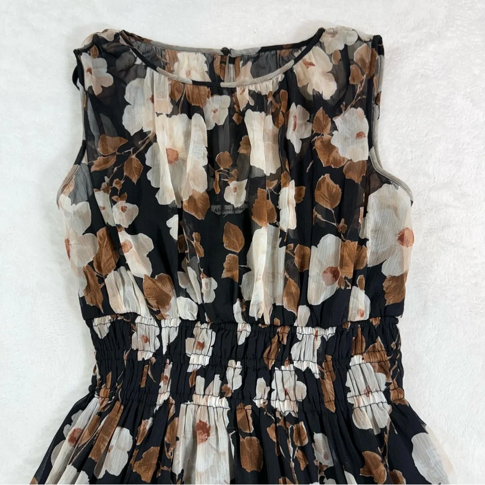 NWT Arbercombie & Fitch Easy High‎ Neck Midi Dress Womens Black Brown Floral XSP